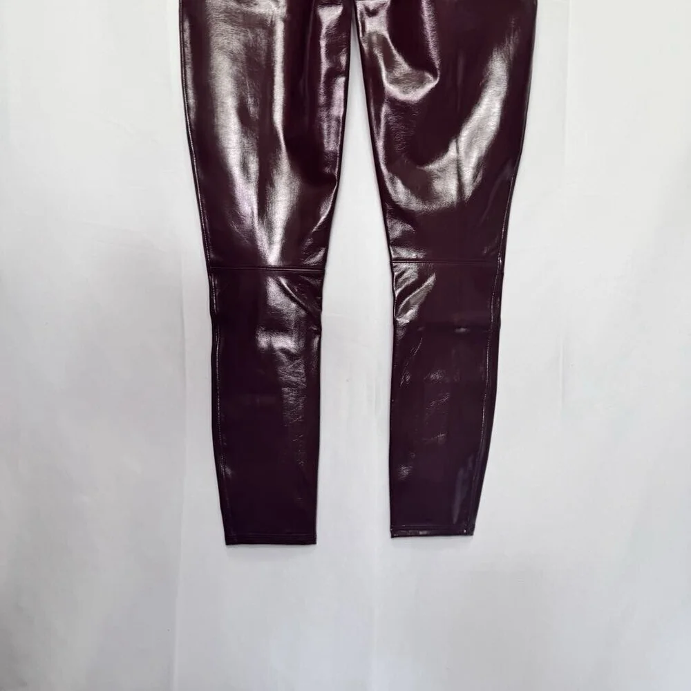 SPANX Faux Patent Leather Liquid Gloss Leggings Pants Ruby Size Medium NEW - Picture 7 of 14